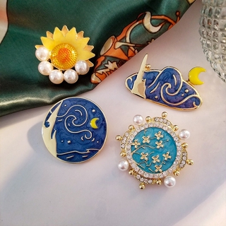Starry Brooches Sun Moon Stars Castle Scarf Bag Clothes Lapel Pin Classic Elegant Flower Jewelry Gift for Wife Lover Girl