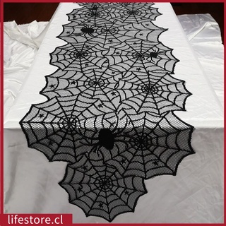 [listo stock] decoración de halloween encaje araña web esqueleto cráneo mantel negro chimenea bufanda evento fiesta decoración suministros lifestore.cl (1)