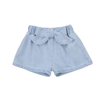 Kris-Little girl Casual suelto pantalones cortos de mezclilla niños moda Color sólido vendaje holgado pantalones cortos