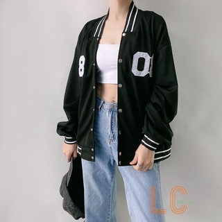 Lchic-mujer número letra bordado de gran tamaño chaquetas de béisbol (1)