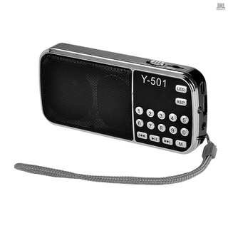V Y-501 Mini Radio FM Digital portátil 3W estéreo altavoz MP3 reproductor de Audio de alta fidelidad calidad de sonido con pantalla de pulgadas pantalla LED linterna soporte USB unidad TF tarjeta AUX-IN auriculares-out