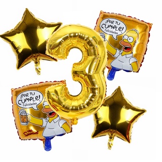 5 piezas de dibujos animados de los Simpsons familia cumpleaños 32 pulgadas número de oro Baby Shower niño Favor fiesta decoración de papel de aluminio globos suministros