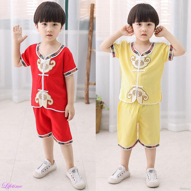 2pcs niños niños estilo chino tang traje de manga corta conjunto de ropa bayi