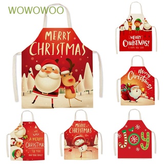 WOWOWOO Merry Christmas Coffee Pinafore Cooking Supplies Printed Pinafore Christmas Apron Bibs Linen Xmas Decoration Home Kitchen Body Cleaning Protection