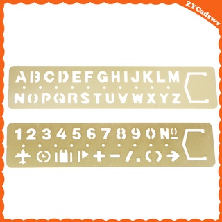 2x números de metal letras dibujo plantilla plantilla redacción regla papelería