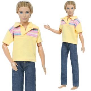 Moda amarillo rayas camisa de manga corta pantalones vaqueros ropa Casual accesorios de ropa para Barbie muñeca Ken