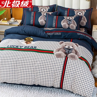 Arctic velvet net rojo de dibujos animados de cuatro piezas de algodón 100 funda de edredón sábana simple sábana ropa de cama verano 4
