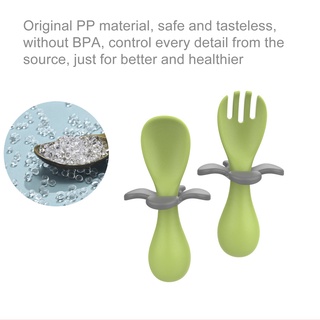 ledmarket.cl 2 unids/set niños cuchara mango ergonómico multifuncional grado alimenticio pp bebé cuchara de alimentación set de tenedor para niño (3)