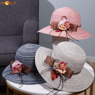 PANAMA Moily moda sombrero de paja para las mujeres plegable sombrero de panamá sombrero de sol de ala ancha verano Floppy Derby Sunhat ajustable sombreros de playa/Multicolor