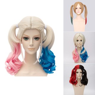 Suicide Squad Harley Quinn Cosplay peluca resistente al calor pelucas de pelo degradado Color destacado fiesta disfraz pelucas completas (45 cm-70 cm)
