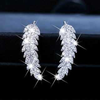 pendientes de plumas trepadores de plata de ley 925 y oro de 18 quilates de cristal de diamante hojas de racimo pendientes de boda (1)