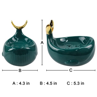 Jabonera de cerámica en forma de ballena con barra de drenaje, caja de jabón de cerámica, baño, ducha, cola de pescado, anillo, caja de jabón, color verde (8)