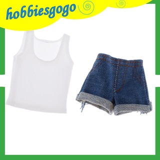 (Hobies) Escala 1/6 Figura femenina ropa de muñeca Traje hecho a mano chaleco blanco Top y Denim Shorts/falda ropa Para 12 pulgadas (4)