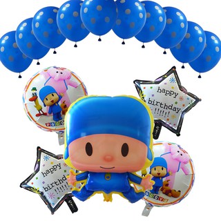 15 Unids/Set Niños Fiesta De Cumpleaños Decoración Ballon Bebé Azul Lunares Globo De Látex De Dibujos Animados Pocoyo Papel De Helio Conjunto