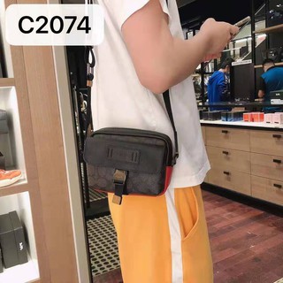 Coach 2074 Hombre Bolso Nuevo Estilo Pequeño Cuadrado Bolsa De Moda Negro + Marrón Hombro Sling bag (3)