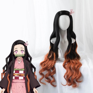 Anime Demon Slayer: Kimetsu no Yaiba Nezuko Kamado peluca larga de pelo sintético resistente al calor pelucas de