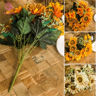 Ramo de girasol Artificial retro para decoración de escritorio del hogar, seda, margarita, bricolaje, flores decorativas para jardín, boda