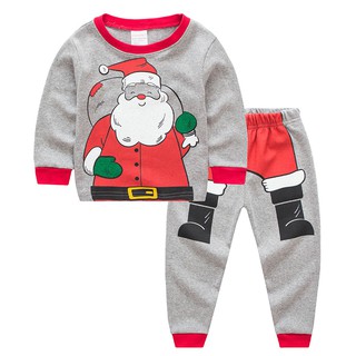 Niños Lindo Navidad Santa Claus Pijamas De Manga Larga De Algodón Conjunto De Ropa De