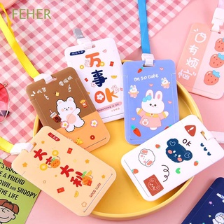 FEHER Cute ID Badge Holder Office School Card Protective Cover Card Holder with rope Ins style Bank Credit Card Name Tags Cartoon Work Card Card Bag Badge Case