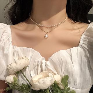 Pulsera collar/choker De perlas De moda para mujer con colgante De perla/cadena doble capa color dorado