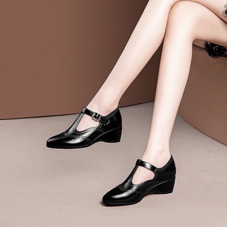 Solo zapatos de las mujeres del dedo del pie redondo thi tacón mocasín zapatos de cuña tacón pequeño zapatos de cuero (4)