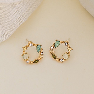 ganjou 1 Pair Alloy Studs Earrings Exquisite Geometric Rhinestone Wreath Piercing Ear Studs for Daily Life (8)