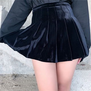 Japonés oscuro de terciopelo falda de las mujeres gótico Punk alto Wasit plisado falda Jk Harajuku Streetwear Grunge moda negro falda femenina (3)