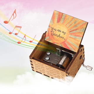 Home Decoration Wooden Carved Vintage Hand Cranked Music Box You Are My Sunshine Music Box