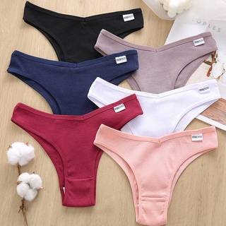 Lencería de algodón para mujer/ropa interior femenina de 6 tangas de Color sólido para mujer/calzoncillos de Bikini Sexy de baja altura cómodas (1)