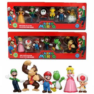 6 piezas Super Mario Bros figura de acción juguetes muñecas regalo hongo Yoshi Kid Luig (1)