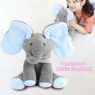 30cm gris azul peek-a-boo elefante peluche cantando peluche animado niños muñeca juguete suave regalo