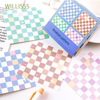 WILLISSS Kawaii Grid Pattern Memo Pad Cute Planner Paper Houndstooth Memo Pads Notepad Scrapbook Decoration Writing Pads Cartoon 100 Sheets Diary Stationery Flakes Message Note