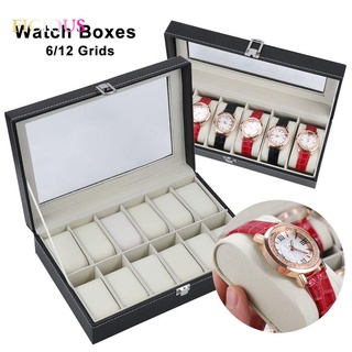 ficious caja de exhibición de reloj de alta calidad con cerradura organizador de almacenamiento cajas de reloj a prueba de polvo cajón de cuero 6/12 rejillas colección de joyas