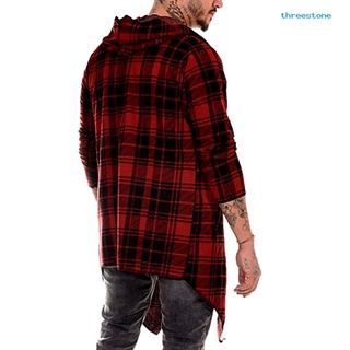 Otoño de la moda de los hombres de cuadros de impresión de manga larga Causal con capucha camisa abrigo Outwear (7)