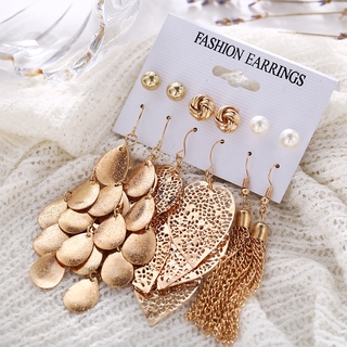 Aretes de perlas de acrílico Retro con borla de Metal geométricos de Metal con pedrería de diamantes de imitación para mujer joyería de moda regalo (8)
