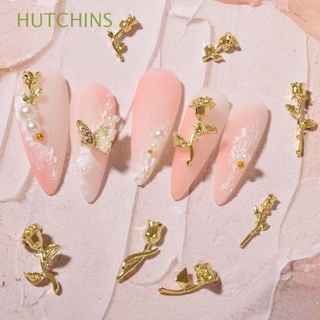 HUTCHINS Metal Nail Flowers Decoration Charms Elegant Diy Nail Art Jewelry Rose Nail Art Decorations Glitter Gold Silver Color Flowers Bling Floral Retro 3D Manicure Accessoires