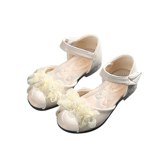 ❀Fo❃Sandalias de dedo del pie para niñas para verano, suela suave zapatos planos con flor decorativa, rosa/ Beige