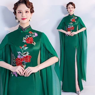 liquidación verde chino rendimiento y mostrar etiqueta de pasarela anfitrión vestido de novia y cheongsam venta al por mayor 1619