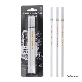 Bel 3 pzs Set de lápices de dibujo de carbón blanco para dibujar arte/papelería