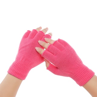 Rf Hot Sale invierno caramelo Color mantener el dedo caliente suave mujeres hombres medio dedo manoplas guantes de punto/Multicolor (4)