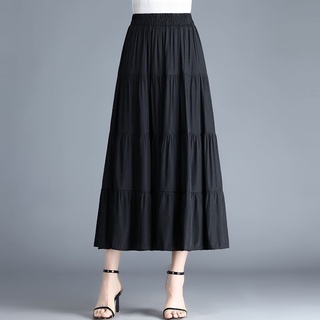 Falda de gasa Falda plisada grande de una línea de mujer Falda plisada de cintura alta Falda de longitud media