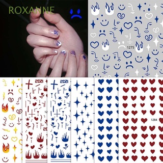 ROXANNE Klein Blue Flame Nail Decal Waterproof Manicure Accessories Nail Art Sticker Smiley Face Star Love Applique Ultra-thin DIY Nail Art Decoration