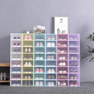 caja de almacenamiento de zapatos transparente plegable, organizador de zapatos apilable de plástico