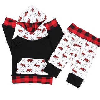 2 piezas de ropa de bebé niños conjunto de oso ciervo impreso manga larga sudadera con capucha pantalones largos