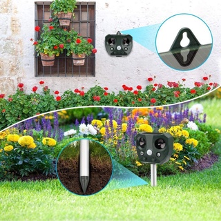 MANU Waterproof Ultrasonic Animal Repeller Solar Power Pest Repellent Bird Cat Dog Scarer Deterrent PIR Sensor with 2 Speakers for Garden Farm Outdoor Mouse Repeller (6)