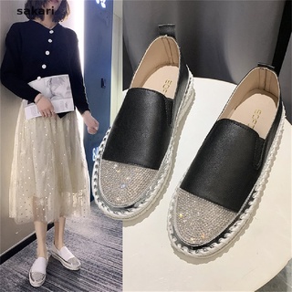 [sakari] mocasines de cristal brillante mujeres primavera verano deslizamiento en plataforma blanco zapatillas zapatos mujer casual pisos [sakari]
