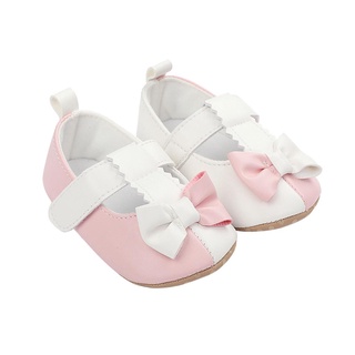 Nfw-Zapatos de vestido de princesa para bebés/niñas/antideslizante/suela suave/T-correa de Color/bloque de Color Mary Jane pisos con lazo (1)