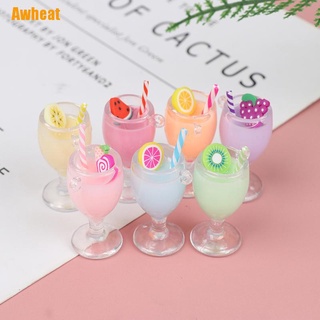 Awheat| 2 piezas de frutas rebanadas de leche taza de té de frutas jugo miniatura artesanía juego de muñecas casa de juguete