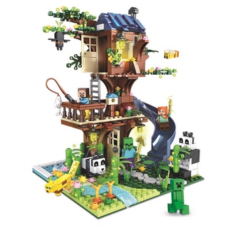 706pcs 2 En 1 Lego Minecraft Árbol Casa Bloque De Construcción Compatible Niños Diy Juguete Educativo Moc Cumpleaños Mi Mundo (1)