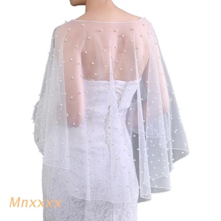 MNXXX Wedding Accessories Bolero Bridal Cloak Pearls Wedding Cape Short Front Long Back Women Wrap Cape Evening Wrap Shawl